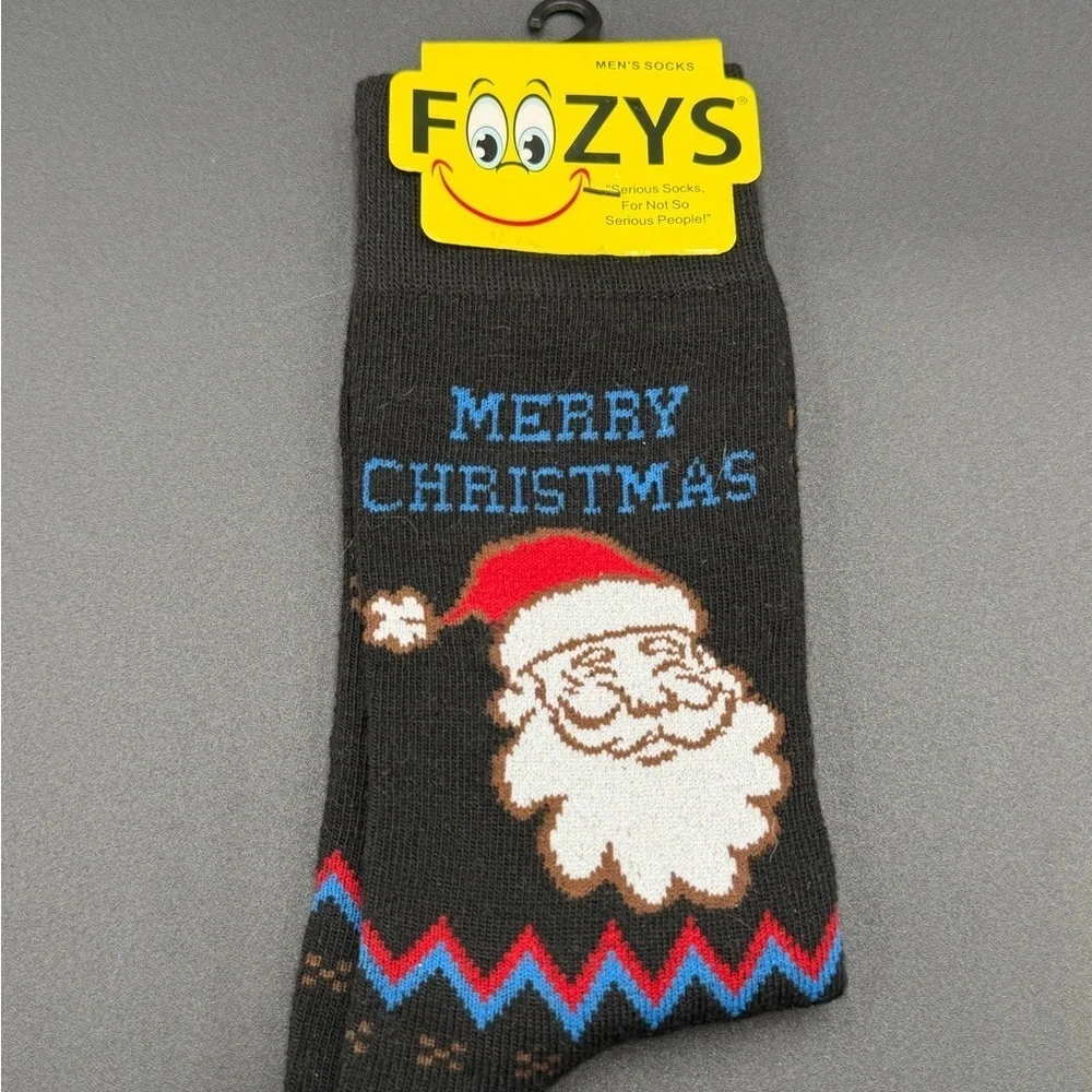 Fozzy's Black Merry Christmas Santa Socks for Men